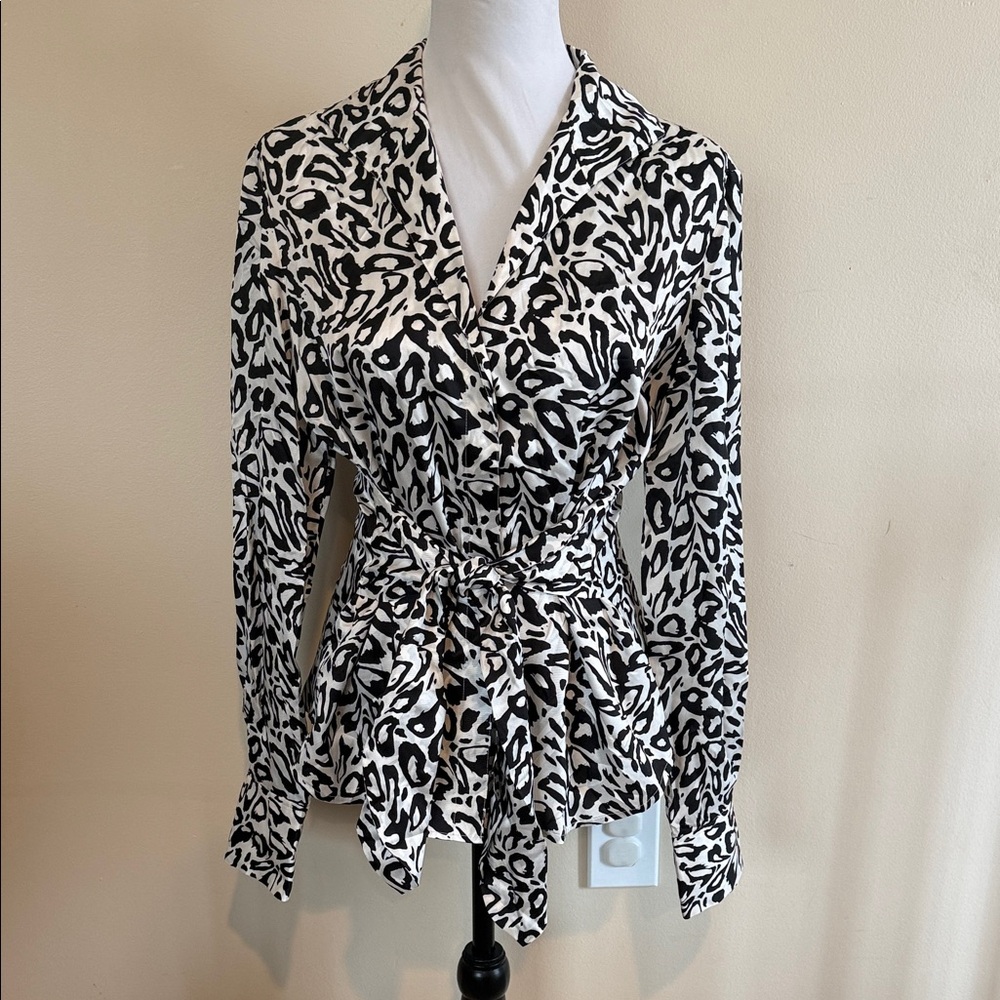 Jones New York Silk Blend Animal Print Wrap Blouse - 10